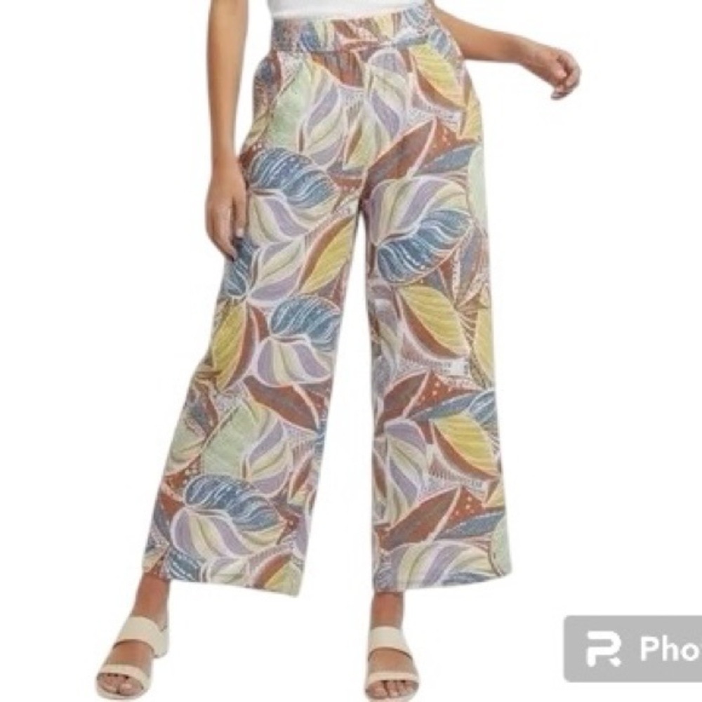 C&C California Multicolor Leaf Print Wide-Leg ankle Pants large